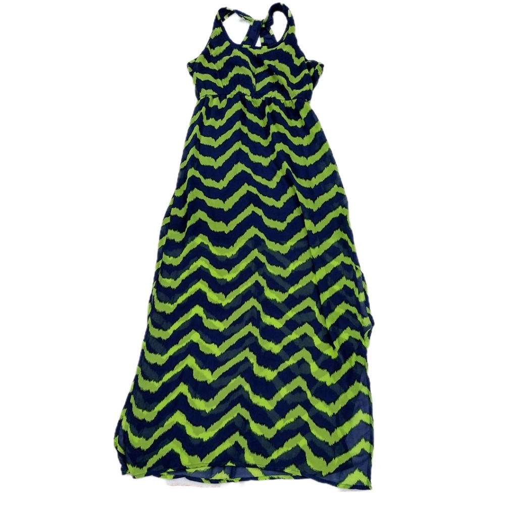 Navy & Lime Green Chevron Maxi Dress